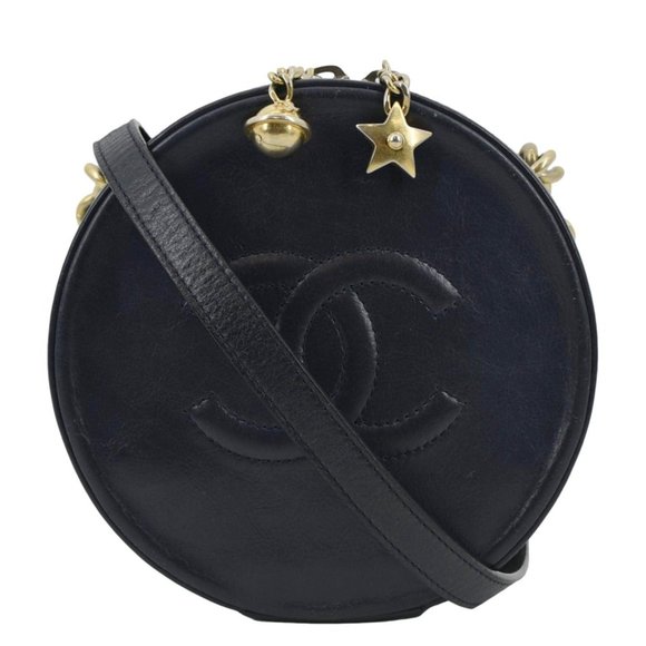 CHANEL  Glazed Round As Earth Leather Evening Crossbody Bag Navy Blue - Picture 1 of 12